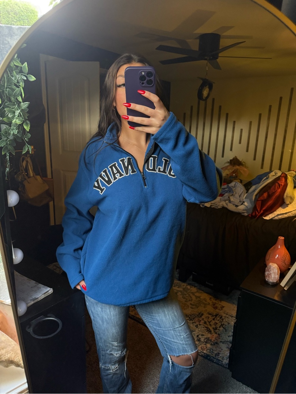 Old Navy Blue Quarter-Zip Fleece Pullover
